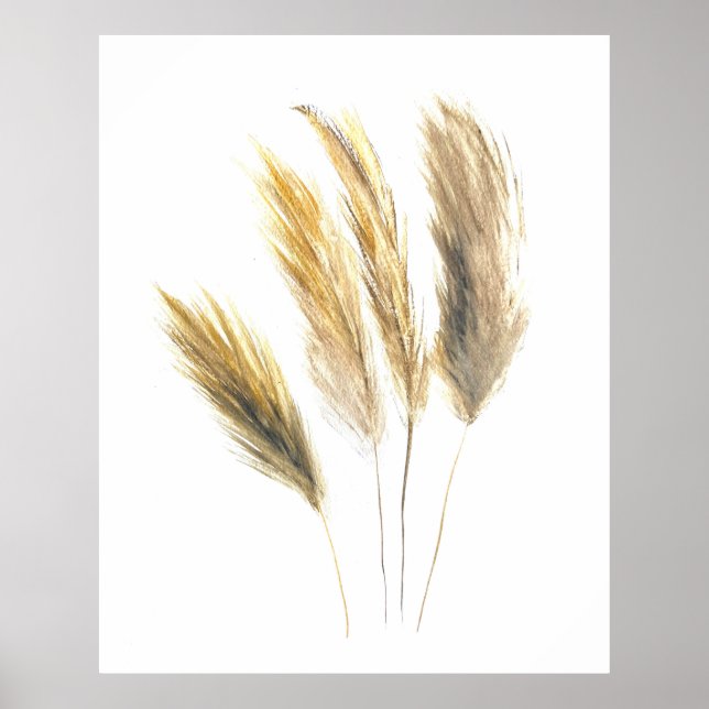 Póster Pampas hierba Acuarela Flores Florales Boho Art (Frente)