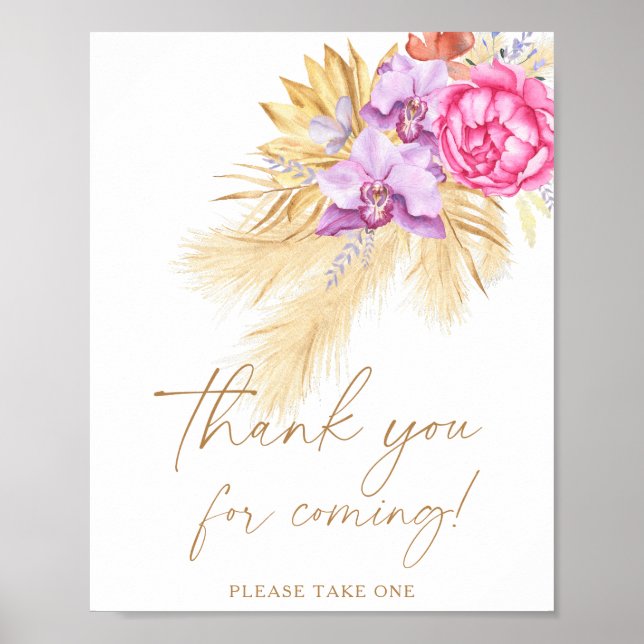 Póster Pampas hierba boho - Gracias por venir Poster (Frente)