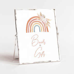 Póster Pampas Rosadas Boho libros y regalos con arcoiris