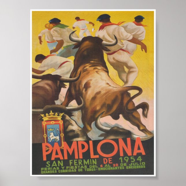 Póster Pamplona España Corriendo de los Bulls Viajes Vint (Frente)