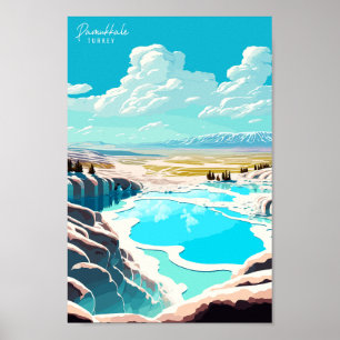 Póster Pamukkale Turquía Viaje al Ilustracion Vintage