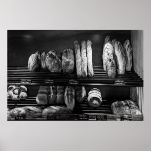 Póster Pan Artesanal Negro y Blanco Exposición Panadería 