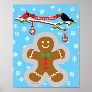 Póster Pan de jengibre, copos de nieve y aves