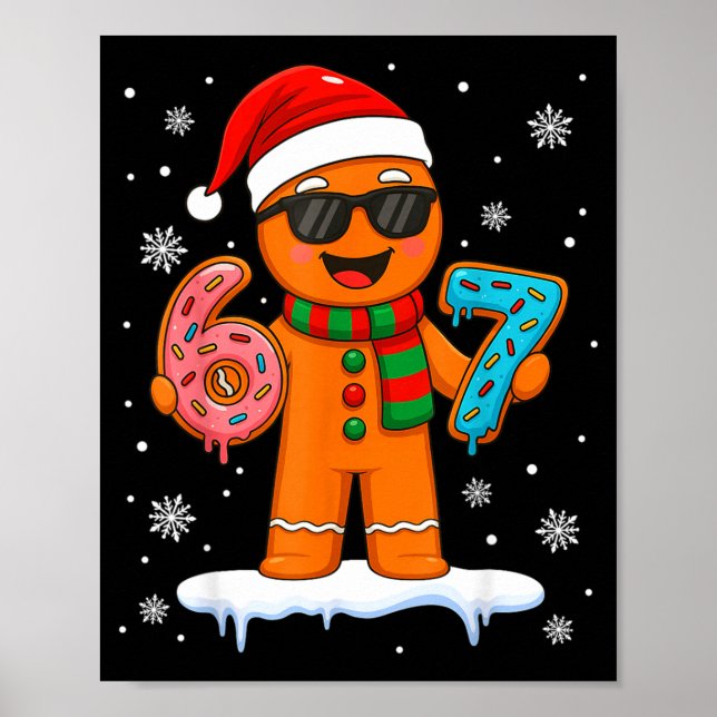 Póster Pan de Jengibre Seis Siete 67 Meme 6 7 Navidad Div (Frente)