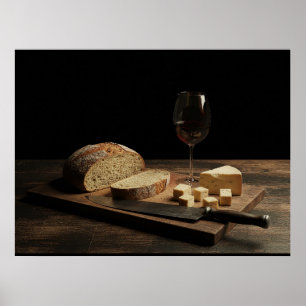 Póster Pan, queso y vino
