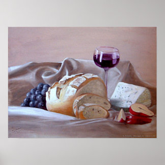 Póster Pan y queso con Merlot