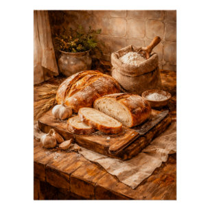 Póster Panadería Artesanal Pan un Bodegón Rústico de Alim