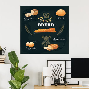 Póster Panadería de pan de artesano fresco Loaf Rolls Bag