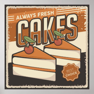 Póster panadería fresca de pasteles retro fresco
