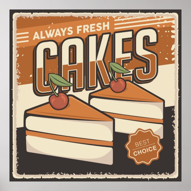 Póster panadería fresca de pasteles retro fresco (Frente)