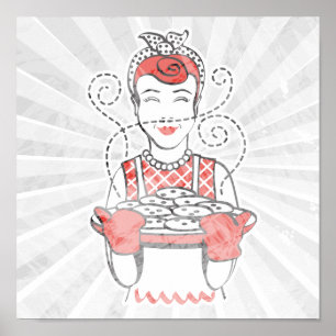 Póster panadero de ama de casa retro