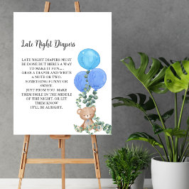 Póster pañal noctáneo tardío Oh Boy Bear Balloon Eucalypt