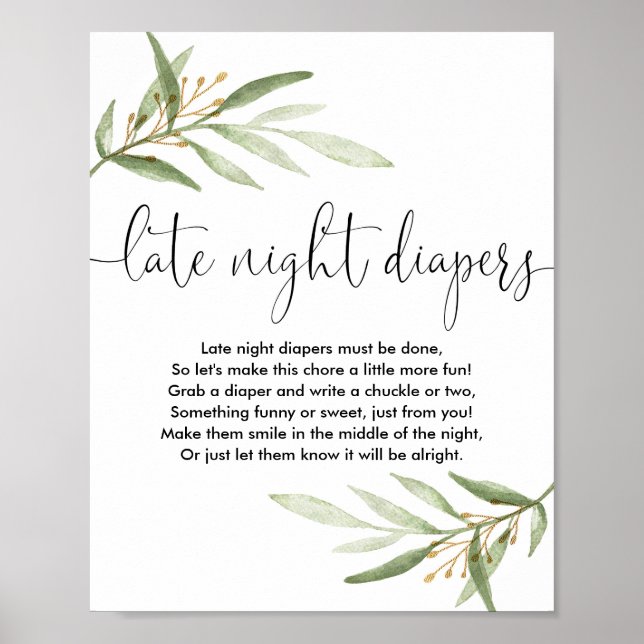 Póster pañales de noche pañales bebé juego de ducha verde (Frente)