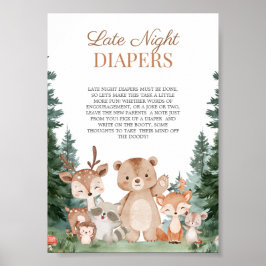 Póster Pañales de noche tarde de baby shower boho Woodlan