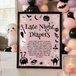 Póster Pañales Nocturnos de Halloween Rosa para Baby Show