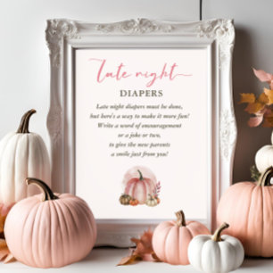 Póster Pañales Nocturnos para Baby Shower de Calabaza Dul