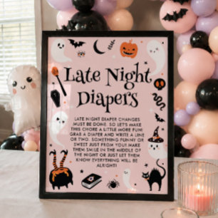 Póster Pañales nocturnos para baby shower de Halloween en