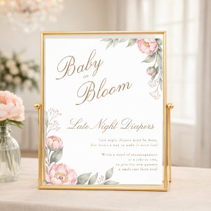 Póster Pañales nocturnos para baby shower de niña rosa en