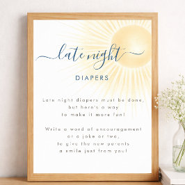 Póster Pañales Nocturnos para Baby Shower Neutral Sunshin