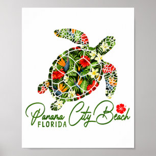 Póster Panama City Beach Florida Tortuga Marina Hibisco T