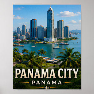 Póster Panamá Ciudad Skyline y Canal Maravilla