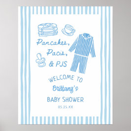 Póster Pancakes, Pacis & PJs Boy Baby Shower Welcome 
