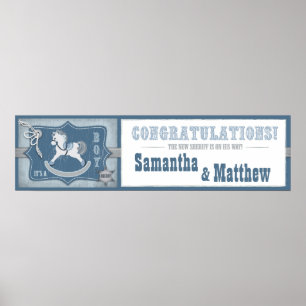 Póster Pancarta Baby Shower Cowboy Rocking Horse 2