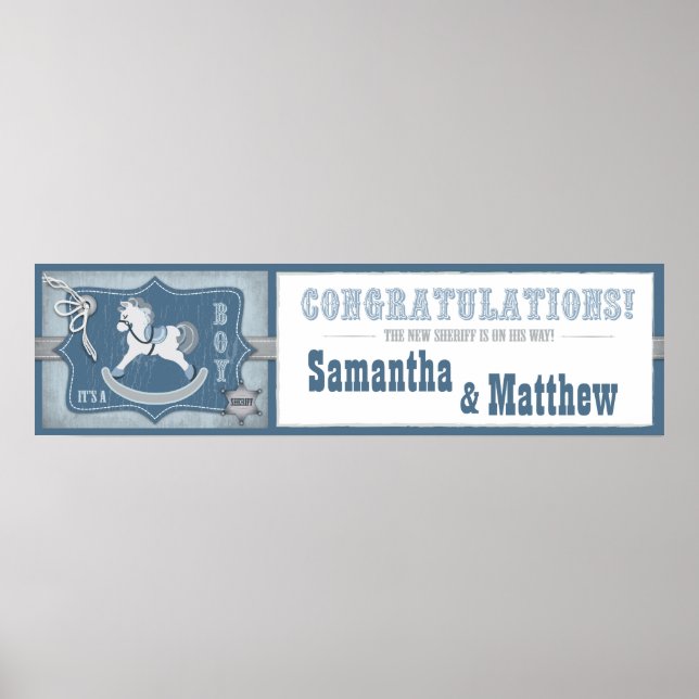 Póster Pancarta Baby Shower Cowboy Rocking Horse 2 (Frente)