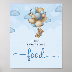 Póster Pancarta de alimentos de globos beige azul de oso 