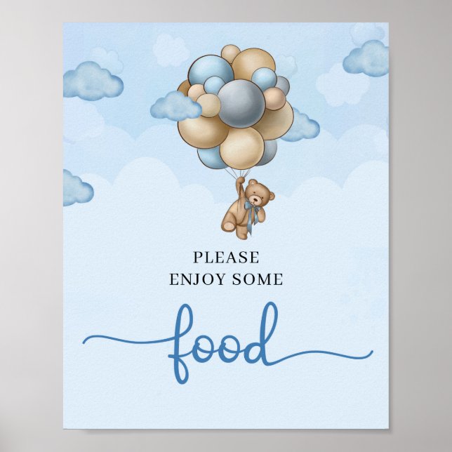 Póster Pancarta de alimentos de globos beige azul de oso  (Frente)