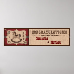 Póster Pancarta de Baby Shower de Cowboy Rocking Horse