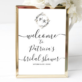 Póster Pancarta de bienvenida de la ducha de novia monogr