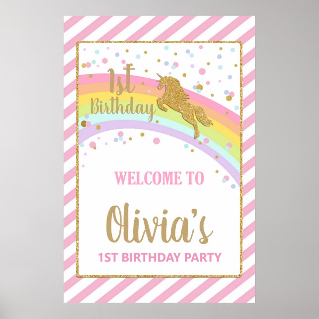 Póster Pancarta de bienvenida para cumpleaños de unicorni (Frente)