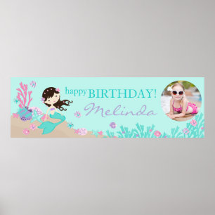 Póster Pancarta de cumpleaños de Brunette Mermaid