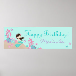 Póster Pancarta de cumpleaños de Brunette Mermaid