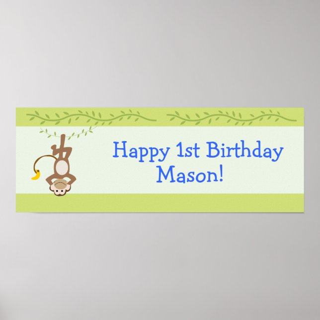 Póster Pancarta de cumpleaños de Personalizado de monos (Frente)