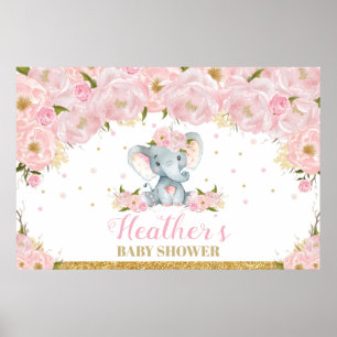 Póster Pancarta de fondo de Elephant Floral Baby Shower