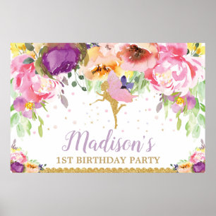 Póster Pancarta de fondo de fiesta de cumpleaños de hada 
