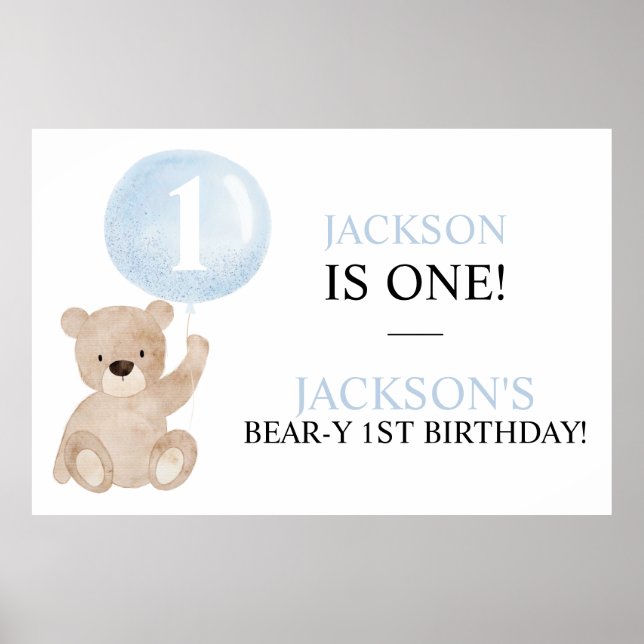 Póster Pancarta de oso de primer cumpleaños Bear Birthday (Frente)