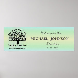 Póster Pancarta de Reunión de Árbol de Familia Mint Green
