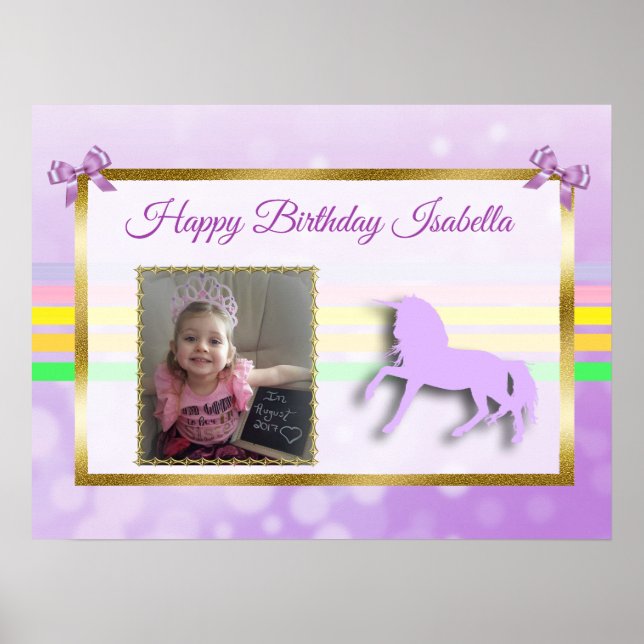 Póster Pancarta del arcoiris de unicornio personalizada e (Frente)