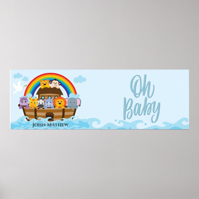 Póster Pancarta del Fiesta Arca de Baby Shower de Noah (Frente)