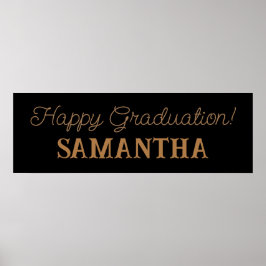 Póster Pancarta feliz de graduación, Fiesta negro y dorad