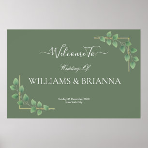 Póster Pancarta moderna de Boda geométrico verde Minimali