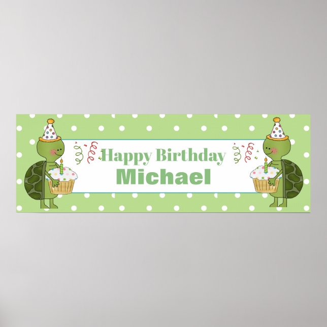 Póster Pancarta personalizada de cumpleaños de tortuga (Frente)