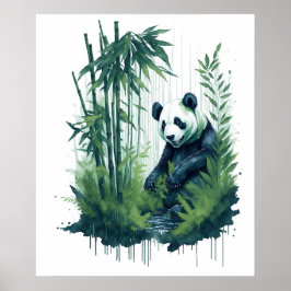 Póster Panda acuática encantadora en un bosque de bambú