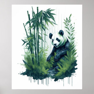 Póster Panda acuática encantadora en un bosque de bambú
