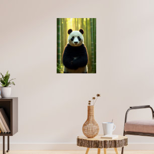Póster Panda adorable en un bosque de bambú
