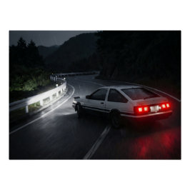 Póster Panda AE86 Noche Lluvia Deriva en el Paso de Monta