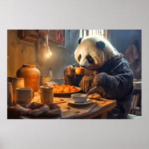 Póster Panda Bear Animal Fun Cocina Cocina Happy Time